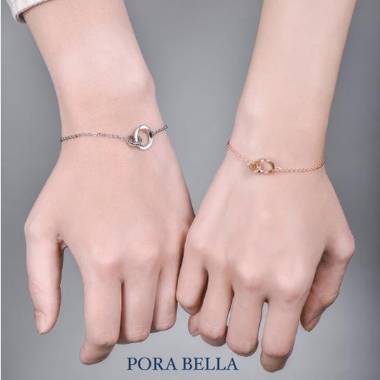 <Porabella>925純銀手鍊 情侶手鏈 白金玫瑰金雙環手鍊 情人節禮物 告白銀飾 Bracelet<一對販售>-細節圖6