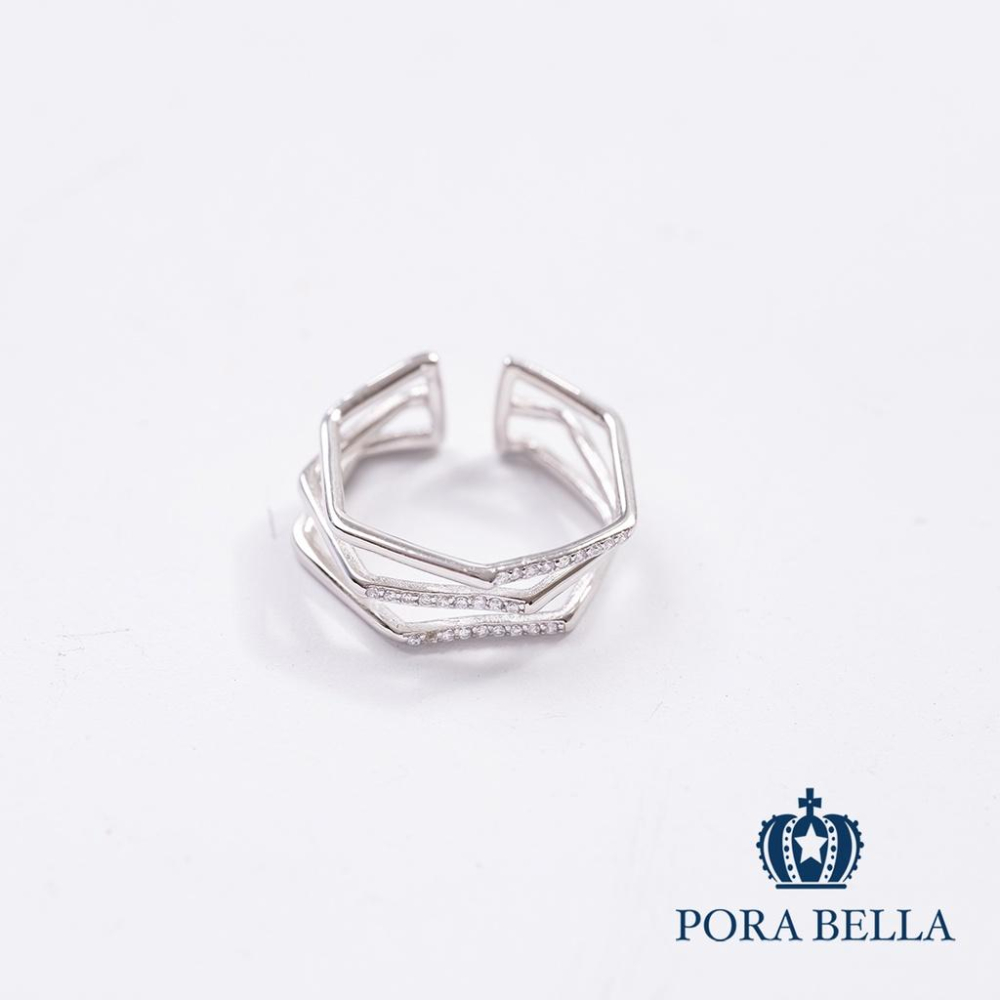 <Porabella>925純銀線條小鋯石戒指 小眾設計款開口式可調節 輕奢優雅戒指 RINGS-細節圖2