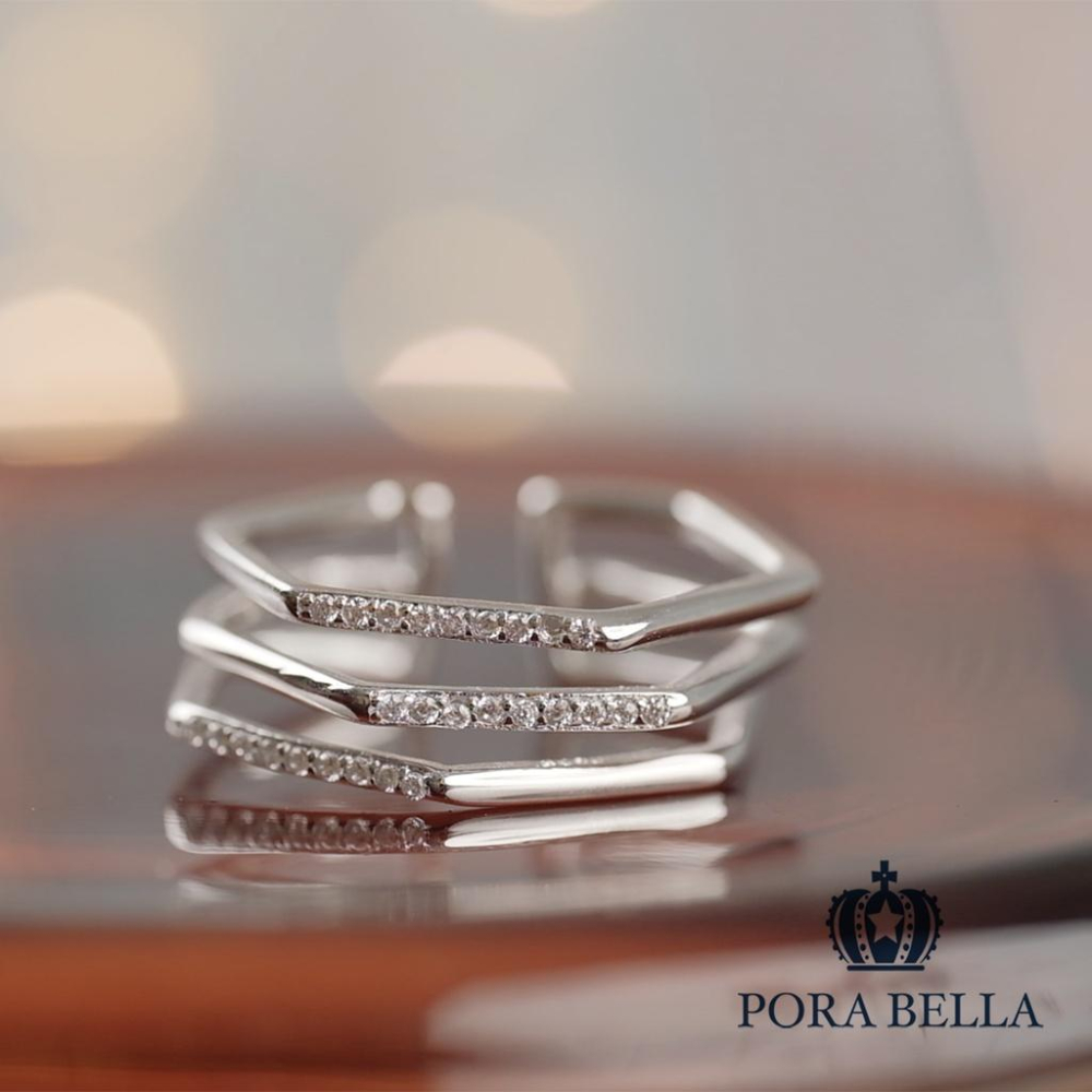 <Porabella>925純銀線條小鋯石戒指 小眾設計款開口式可調節 輕奢優雅戒指 RINGS-細節圖4