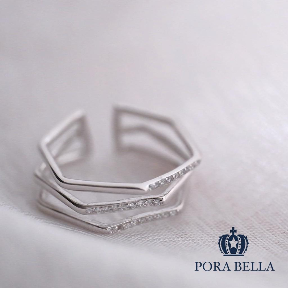 <Porabella>925純銀線條小鋯石戒指 小眾設計款開口式可調節 輕奢優雅戒指 RINGS-細節圖5