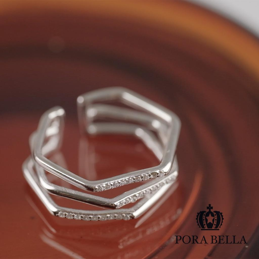 <Porabella>925純銀線條小鋯石戒指 小眾設計款開口式可調節 輕奢優雅戒指 RINGS-細節圖6