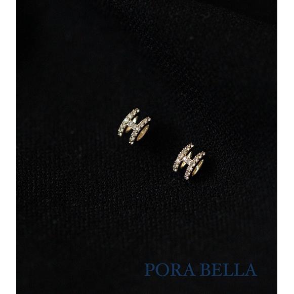 <Porabella>925純銀單鑽鋯石耳環 H耳環 小眾ins風輕奢氣質鑽石耳扣 金色穿洞式耳環  Earrings-細節圖5
