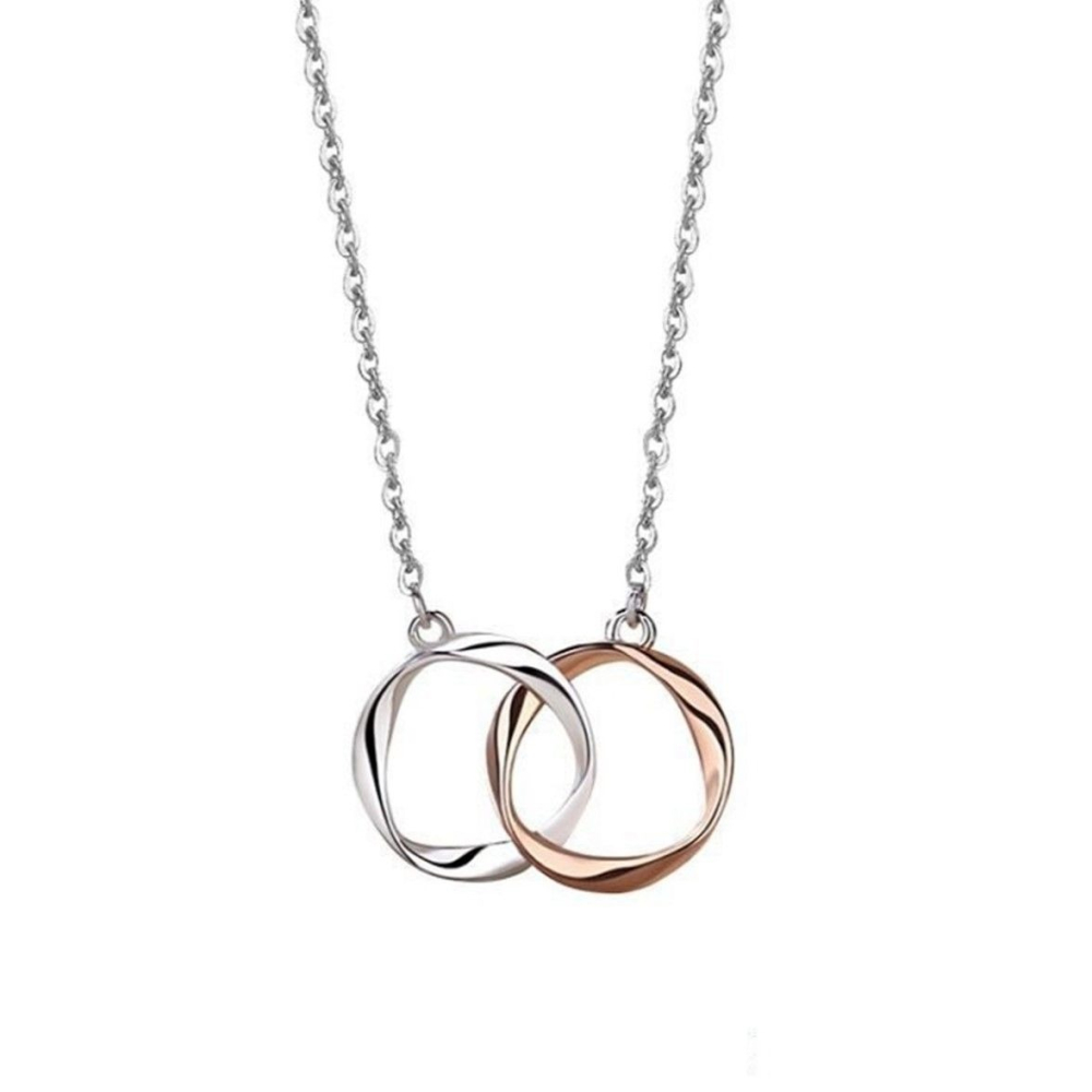 <Porabella>925純銀情侶款項鍊 男女款時尚小眾簡約 雙色雙環純銀項鍊 Necklace <一對販售>-細節圖2