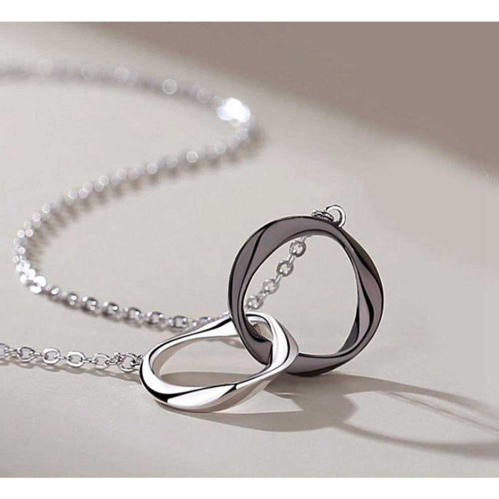 <Porabella>925純銀情侶款項鍊 男女款時尚小眾簡約 雙色雙環純銀項鍊 Necklace <一對販售>-細節圖5