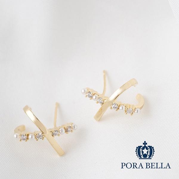 <Porabella>925銀針超迷你珍珠交叉X型耳環 X Pearl Earrings-細節圖3