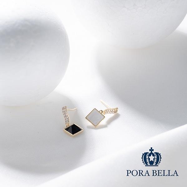 <Porabella>925銀針母貝鋯石耳環 黑與白 兩色可選 Earrings-細節圖2