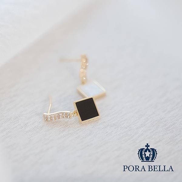 <Porabella>925銀針母貝鋯石耳環 黑與白 兩色可選 Earrings-細節圖3