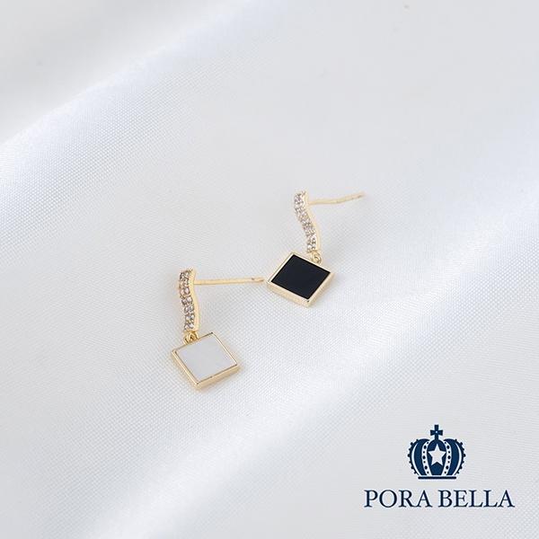 <Porabella>925銀針母貝鋯石耳環 黑與白 兩色可選 Earrings-細節圖4