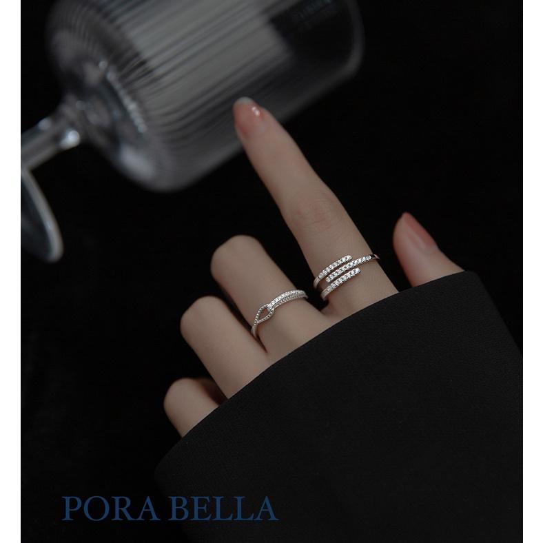 <Porabella>925純銀鋯石戒指 設計感 簡約韓風 超百搭 可調開口式 銀戒 2色可選 Rings-細節圖3