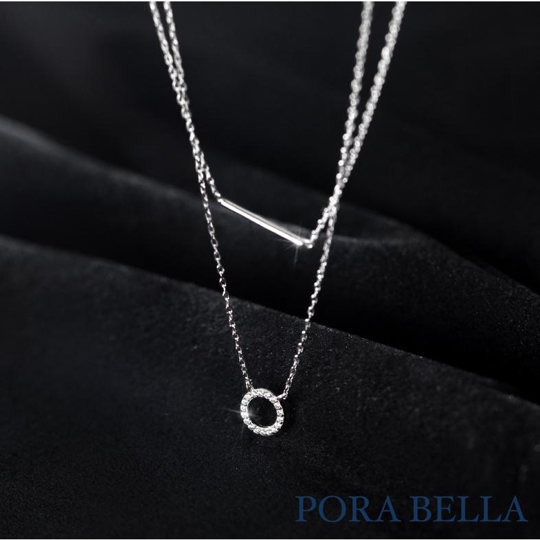 <Porabella>925純銀鋯石項鍊 雙層疊戴輕奢小眾設計感 鎖骨鍊 純銀項鍊 Necklace-細節圖3