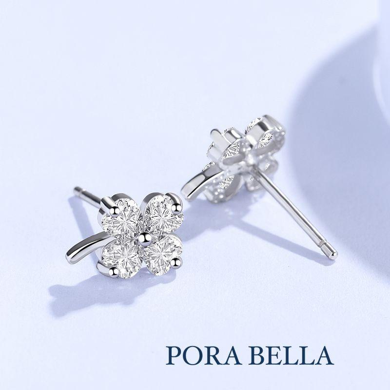 <Porabella>925純銀鋯石耳環 幸運四葉草 花開幸福 穿洞式耳環 Earrings-細節圖4