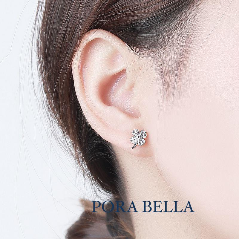 <Porabella>925純銀鋯石耳環 幸運四葉草 花開幸福 穿洞式耳環 Earrings-細節圖5