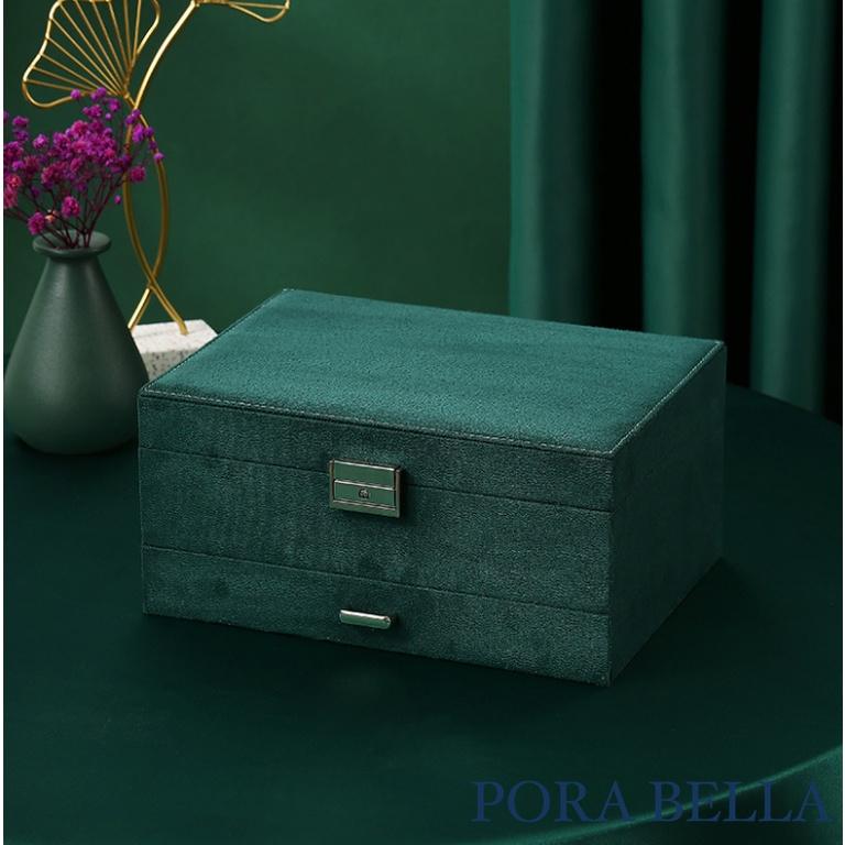 <Porabella>貴婦絨布首飾盒 大容量三層珠寶盒 可上鎖 旅行絨布盒飾品盒 戒指項鍊耳環耳夾收納 展示架收納盒-細節圖4