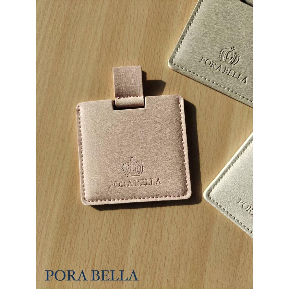 <Porabella>訂製款隨身鏡 皮革隨身鏡 超可愛隨身鏡 粉色灰色米白色 三色可選 攜帶方便-細節圖2