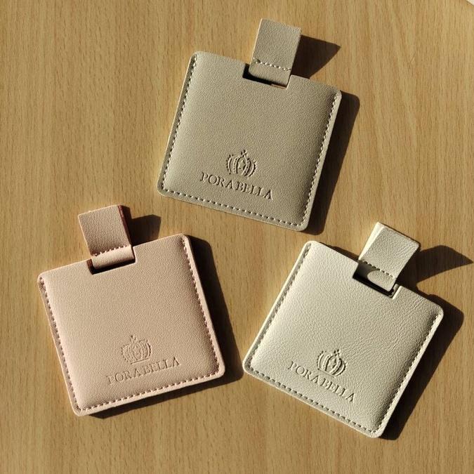 <Porabella>訂製款隨身鏡 皮革隨身鏡 超可愛隨身鏡 粉色灰色米白色 三色可選 攜帶方便-細節圖3