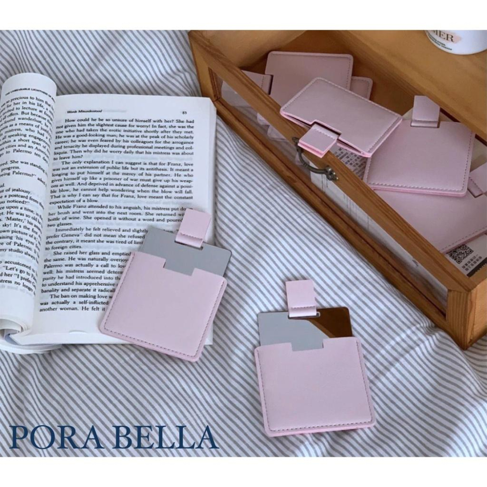 <Porabella>訂製款隨身鏡 皮革隨身鏡 超可愛隨身鏡 粉色灰色米白色 三色可選 攜帶方便-細節圖5