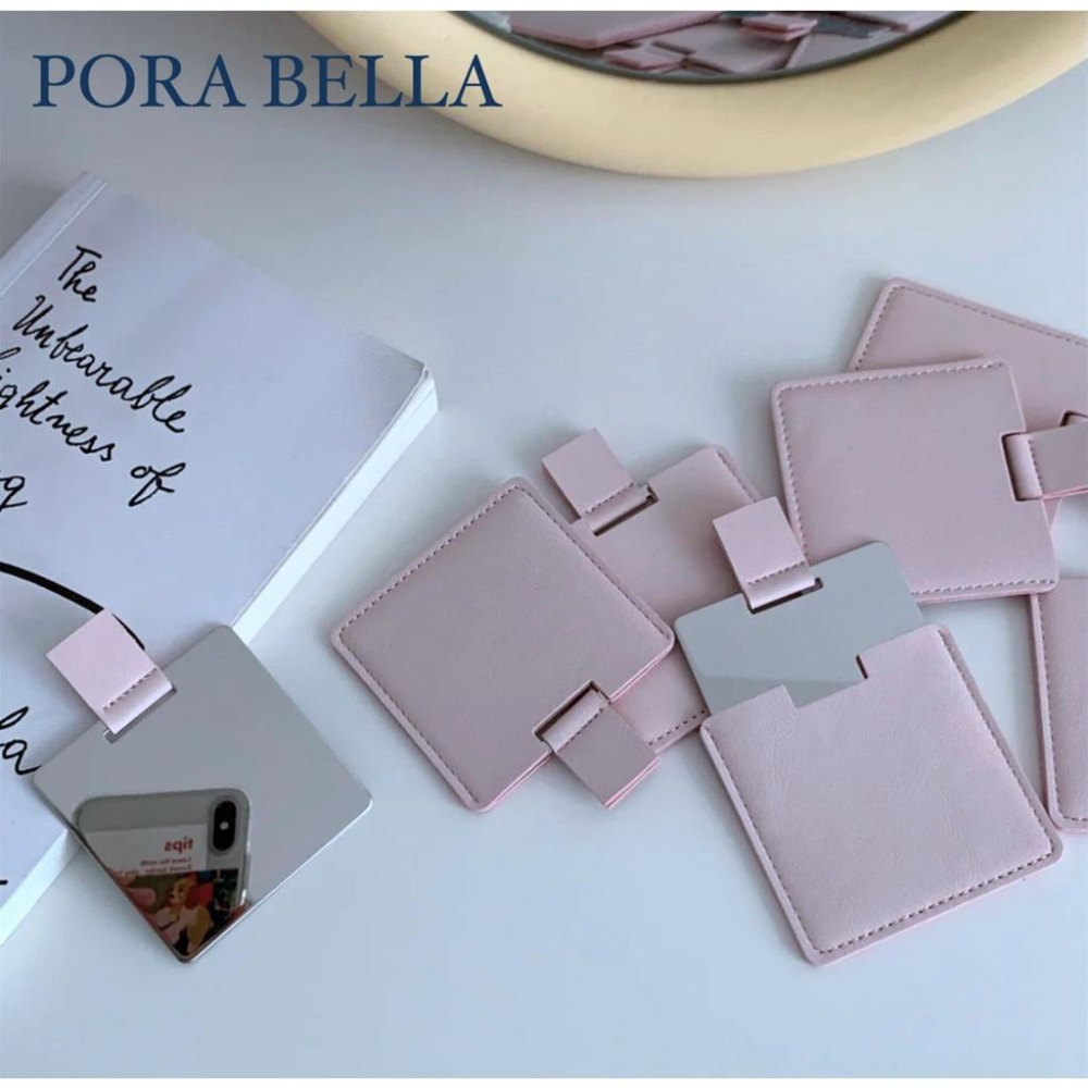 <Porabella>訂製款隨身鏡 皮革隨身鏡 超可愛隨身鏡 粉色灰色米白色 三色可選 攜帶方便-細節圖6