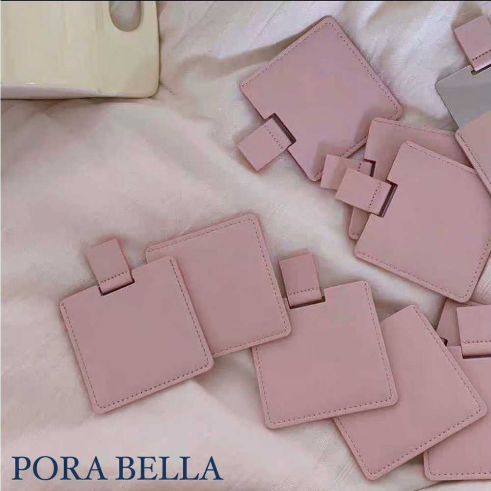 <Porabella>訂製款隨身鏡 皮革隨身鏡 超可愛隨身鏡 粉色灰色米白色 三色可選 攜帶方便-細節圖7
