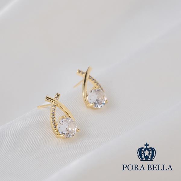 <Porabella>925銀針大鋯石交叉耳環 Diamond Earrings-細節圖2