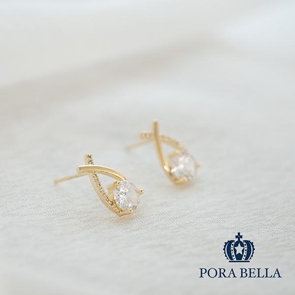 <Porabella>925銀針大鋯石交叉耳環 Diamond Earrings-細節圖5