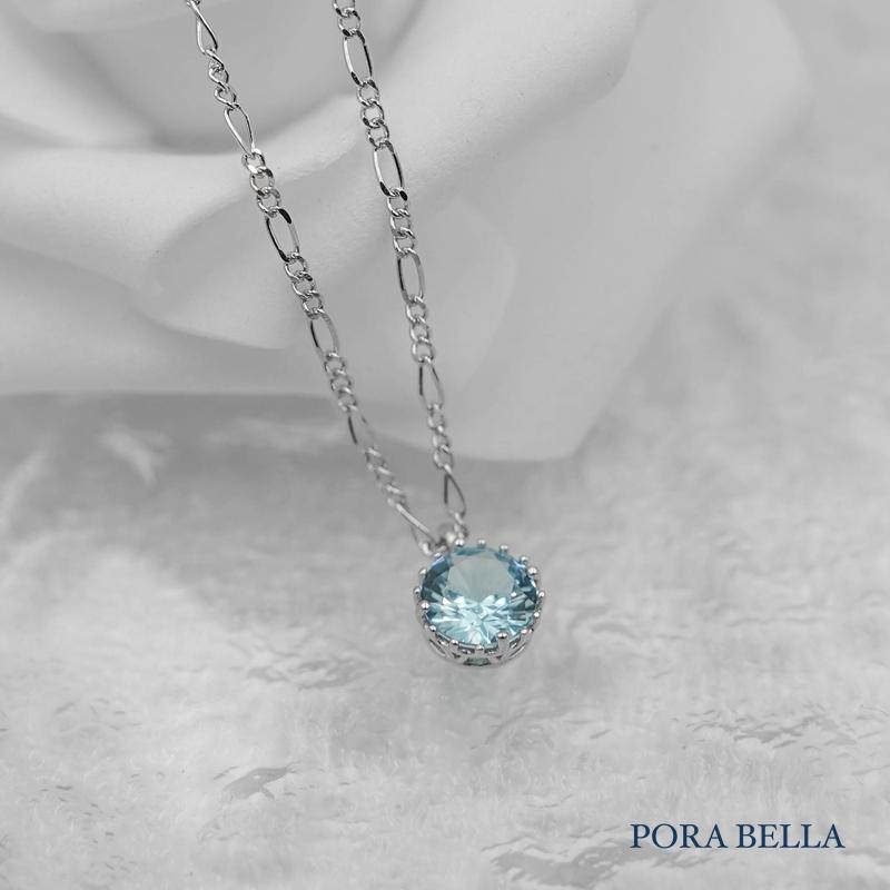 <Porabella>925純銀鋯石項鍊 單顆藍寶石 純銀項鍊 氣質 寶寶藍 Necklace-細節圖2