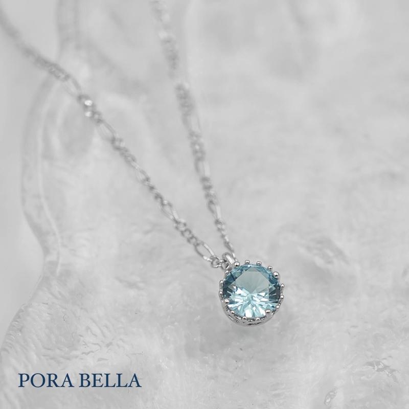 <Porabella>925純銀鋯石項鍊 單顆藍寶石 純銀項鍊 氣質 寶寶藍 Necklace-細節圖3