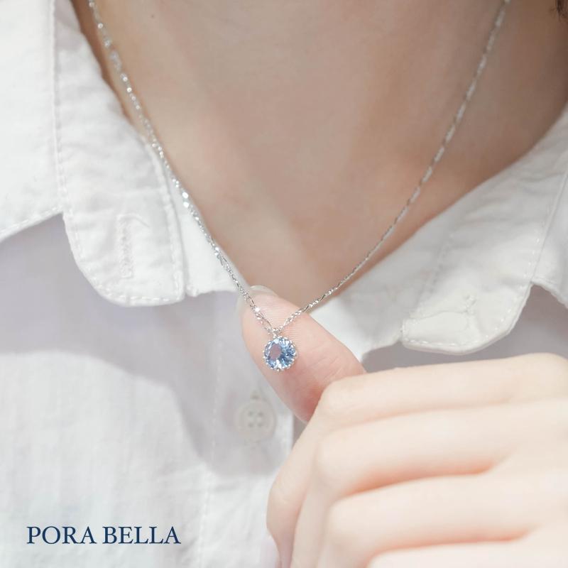 <Porabella>925純銀鋯石項鍊 單顆藍寶石 純銀項鍊 氣質 寶寶藍 Necklace-細節圖4