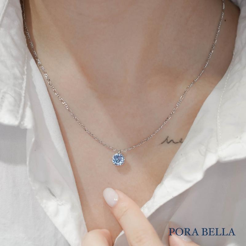 <Porabella>925純銀鋯石項鍊 單顆藍寶石 純銀項鍊 氣質 寶寶藍 Necklace-細節圖6