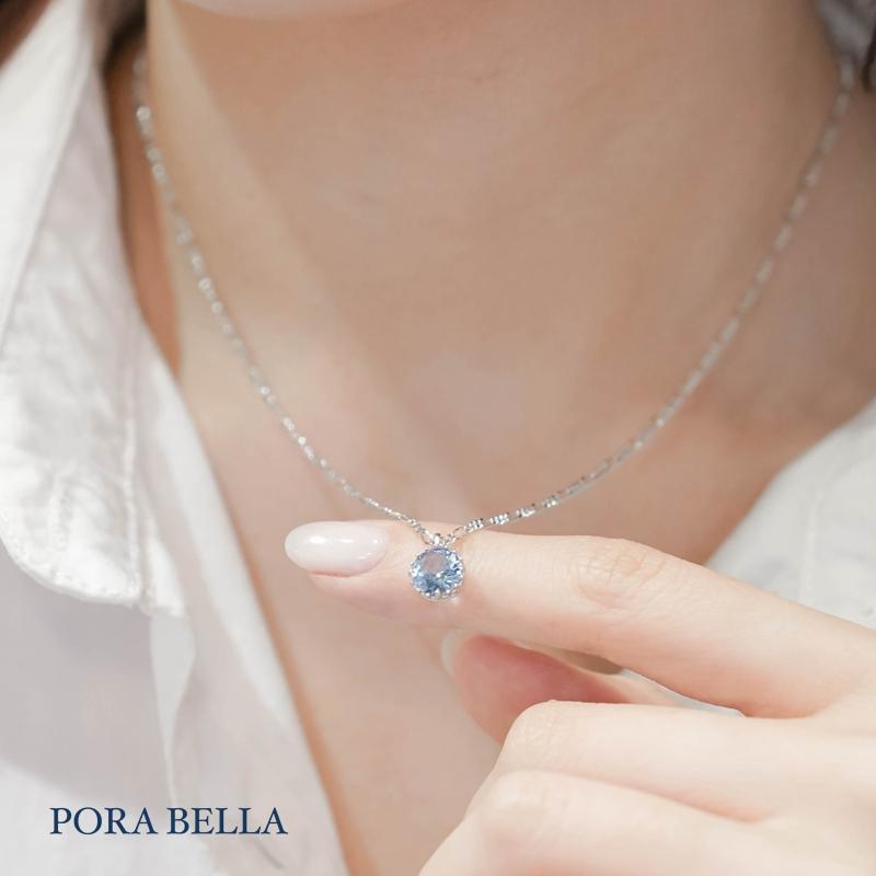 <Porabella>925純銀鋯石項鍊 單顆藍寶石 純銀項鍊 氣質 寶寶藍 Necklace-細節圖7