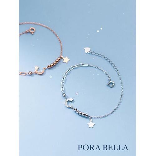 <Porabella>925純銀 純銀手鍊 月亮手鏈 星星月亮純銀 情人節禮物 告白 銀飾 Bracelets-細節圖2