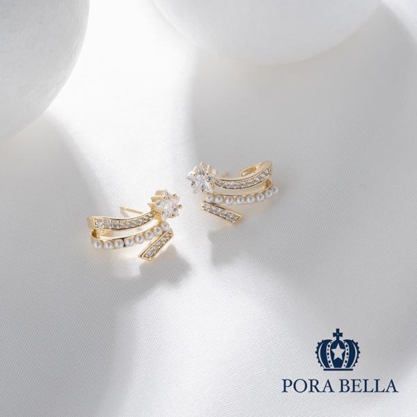 <Porabella>925銀針流星五角星鋯石珍珠耳環 Stars Pearl Earrings-細節圖2