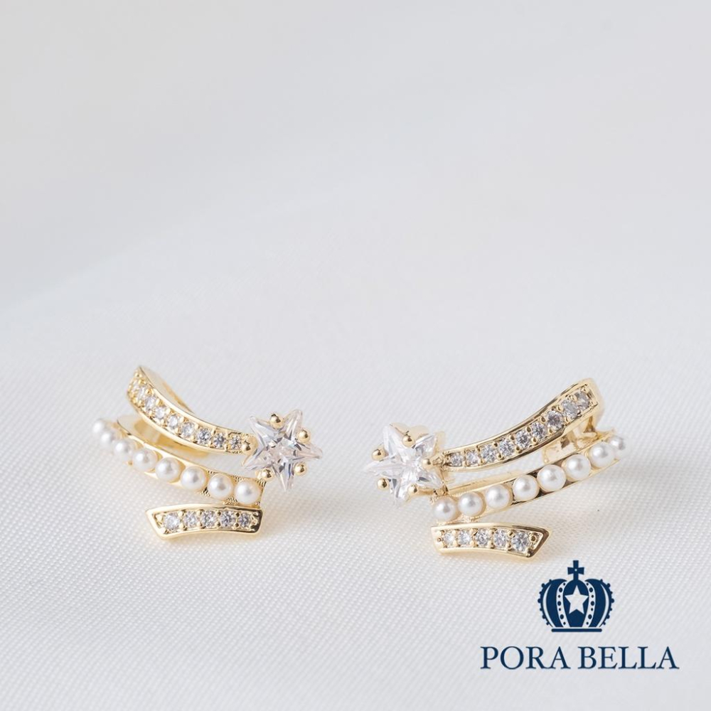 <Porabella>925銀針流星五角星鋯石珍珠耳環 Stars Pearl Earrings-細節圖5