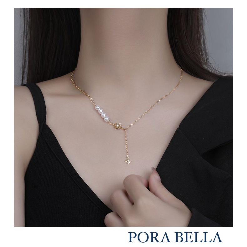 <Porabella>925純銀鋯石珍珠項鍊 輕奢設計感新款吊墜氣質珍珠不對襯拼接 Pearl Necklace-細節圖3