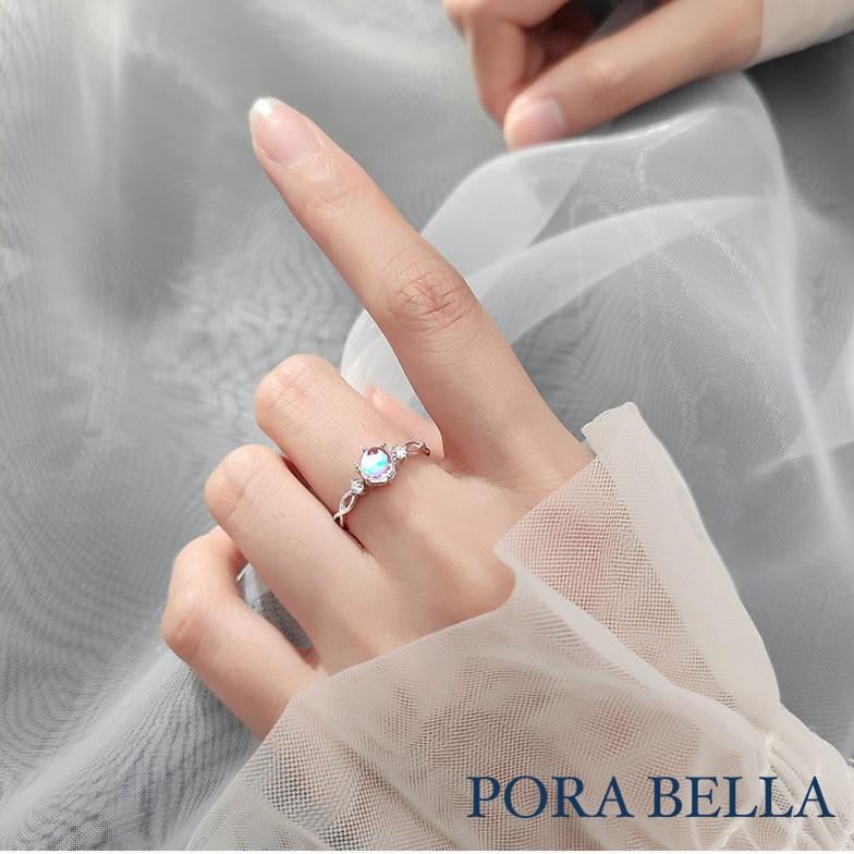 <Porabella>925純銀鋯石戒指 人魚的眼淚 海洋 月光石戒指 淨化戒指 可調開口式 Rings-細節圖5