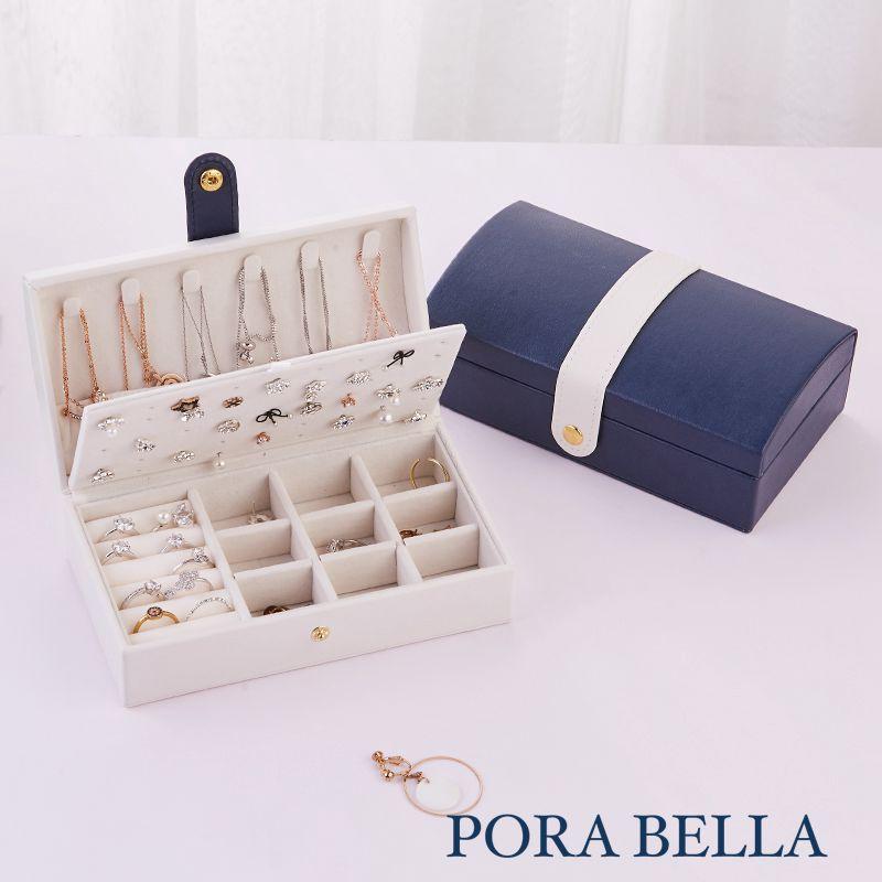 <Porabella>貴婦皮革首飾盒 圓弧形 珠寶盒 旅行旅遊 絨布盒飾品盒 戒指項鍊耳環耳夾收納 展示架展示收納盒-細節圖5