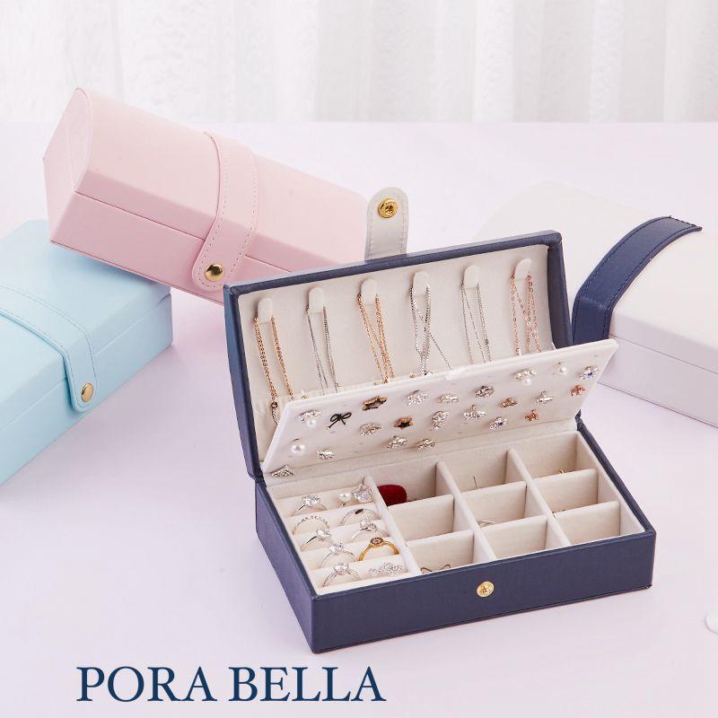 <Porabella>貴婦皮革首飾盒 圓弧形 珠寶盒 旅行旅遊 絨布盒飾品盒 戒指項鍊耳環耳夾收納 展示架展示收納盒-細節圖6