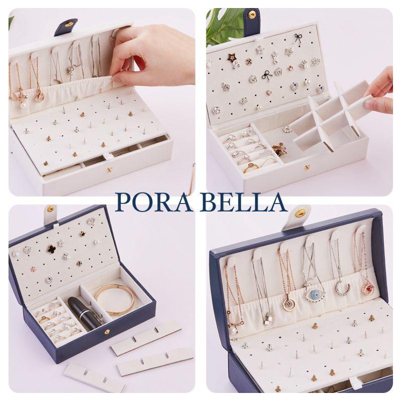 <Porabella>貴婦皮革首飾盒 圓弧形 珠寶盒 旅行旅遊 絨布盒飾品盒 戒指項鍊耳環耳夾收納 展示架展示收納盒-細節圖8
