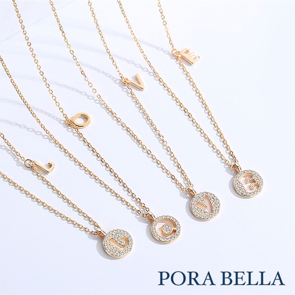 Porabella  現貨 925純銀鋯石項鍊 英文 字母項鍊 告白 姊妹 圓牌純銀項鍊 Necklace-細節圖2