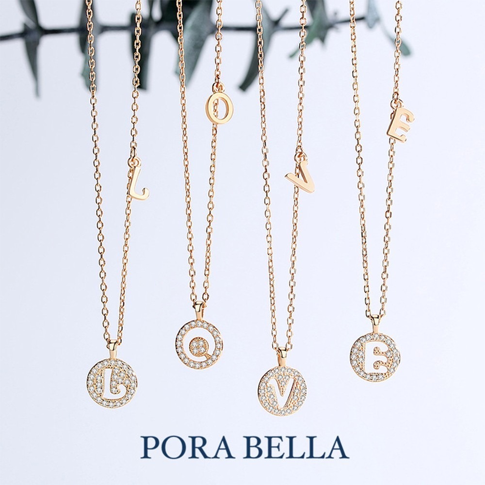 Porabella  現貨 925純銀鋯石項鍊 英文 字母項鍊 告白 姊妹 圓牌純銀項鍊 Necklace-細節圖3
