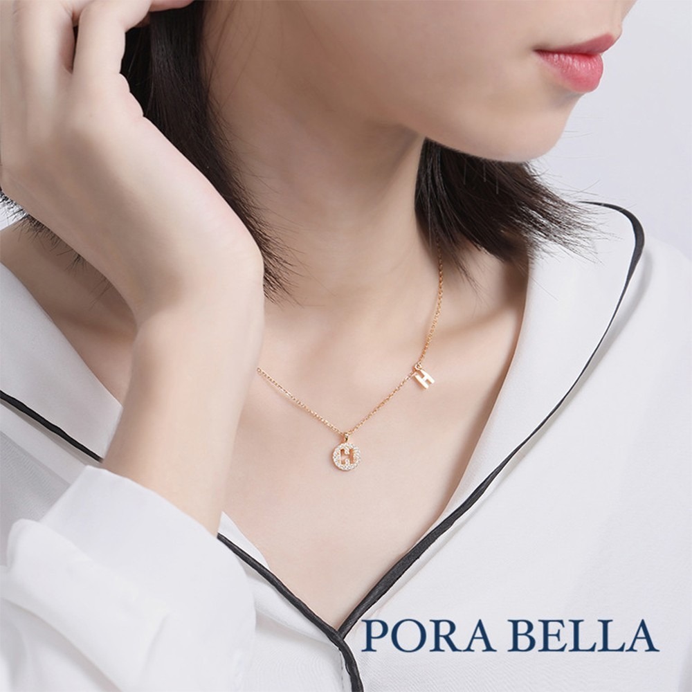 Porabella  現貨 925純銀鋯石項鍊 英文 字母項鍊 告白 姊妹 圓牌純銀項鍊 Necklace-細節圖5