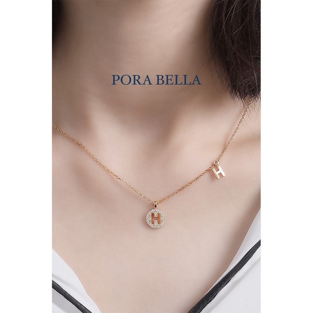 Porabella  現貨 925純銀鋯石項鍊 英文 字母項鍊 告白 姊妹 圓牌純銀項鍊 Necklace-細節圖6