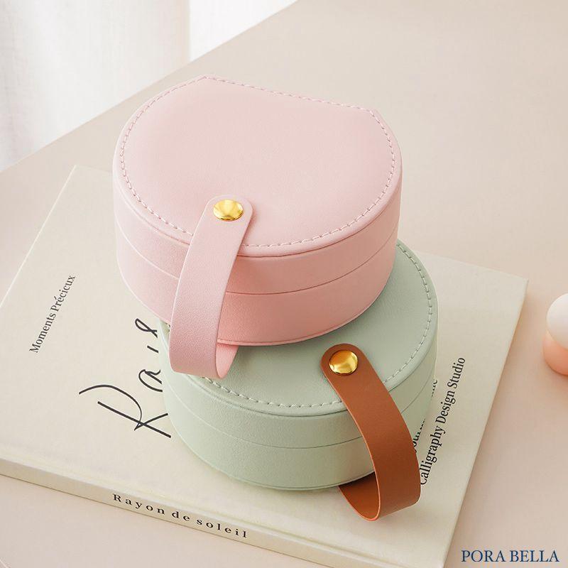 <Porabella>超可愛皮革首飾盒 圓形小巧輕便 珠寶盒  出國攜帶飾品盒 戒指項鍊耳環耳夾收納 飾品收納 交換禮物-細節圖4