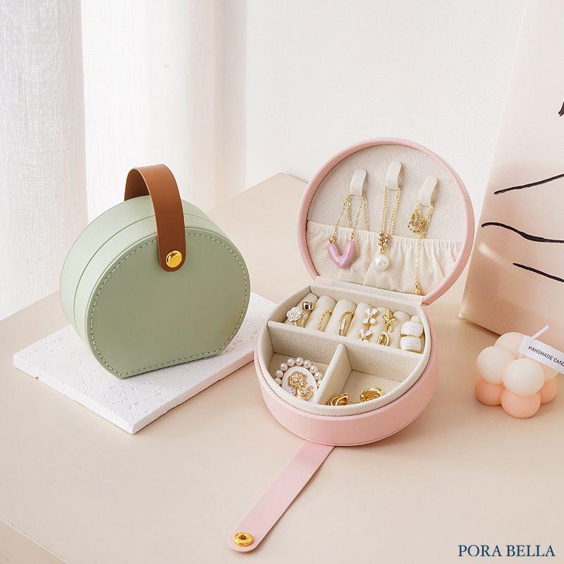 <Porabella>超可愛皮革首飾盒 圓形小巧輕便 珠寶盒  出國攜帶飾品盒 戒指項鍊耳環耳夾收納 飾品收納 交換禮物-細節圖6