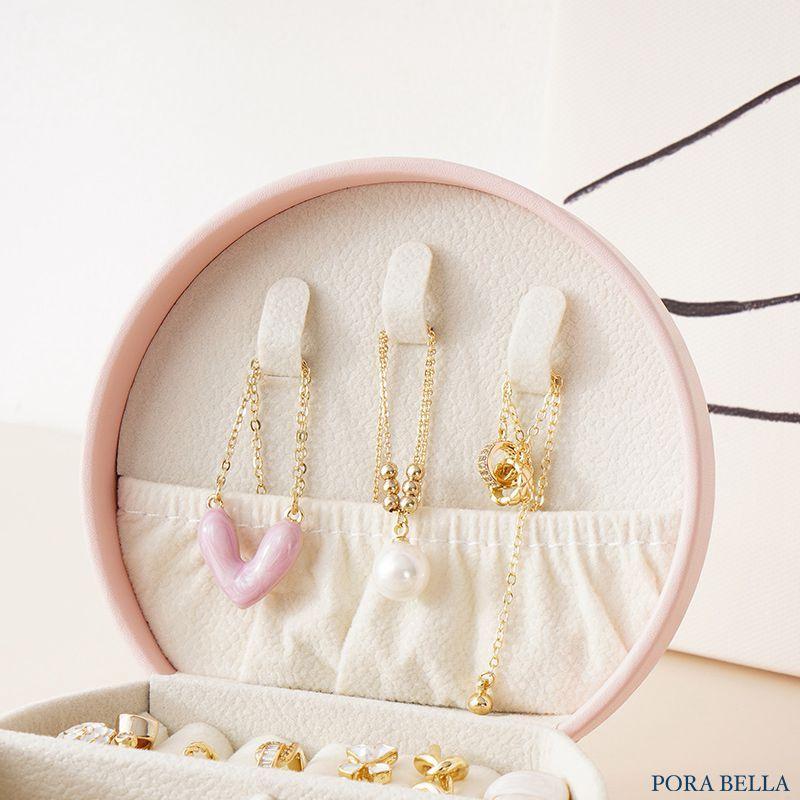 <Porabella>超可愛皮革首飾盒 圓形小巧輕便 珠寶盒  出國攜帶飾品盒 戒指項鍊耳環耳夾收納 飾品收納 交換禮物-細節圖8
