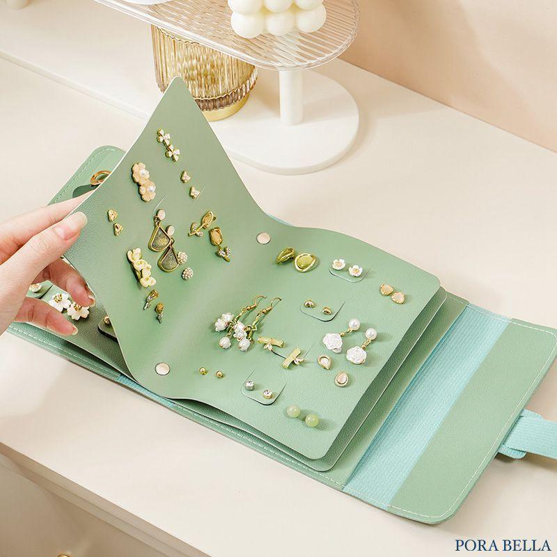 <Porabella>新款耳環耳夾皮革首飾本 方便攜帶旅行旅遊 耳環皮革首飾本 飾品戒指項鍊耳環耳夾收納 展示收納盒防水-細節圖2