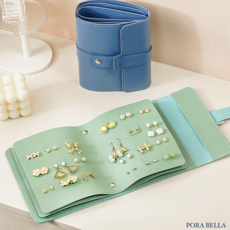 <Porabella>新款耳環耳夾皮革首飾本 方便攜帶旅行旅遊 耳環皮革首飾本 飾品戒指項鍊耳環耳夾收納 展示收納盒防水-細節圖5