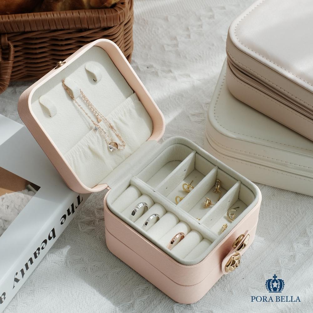 <Porabella>新款多色皮革首飾盒 三層珠寶盒 玫瑰花金屬扣飾品盒 隨身攜帶方便戒指項鍊耳環耳夾收納飾品收納盒禮物-細節圖3