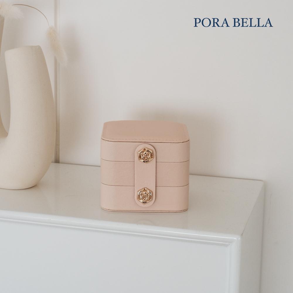 <Porabella>新款多色皮革首飾盒 三層珠寶盒 玫瑰花金屬扣飾品盒 隨身攜帶方便戒指項鍊耳環耳夾收納飾品收納盒禮物-細節圖5