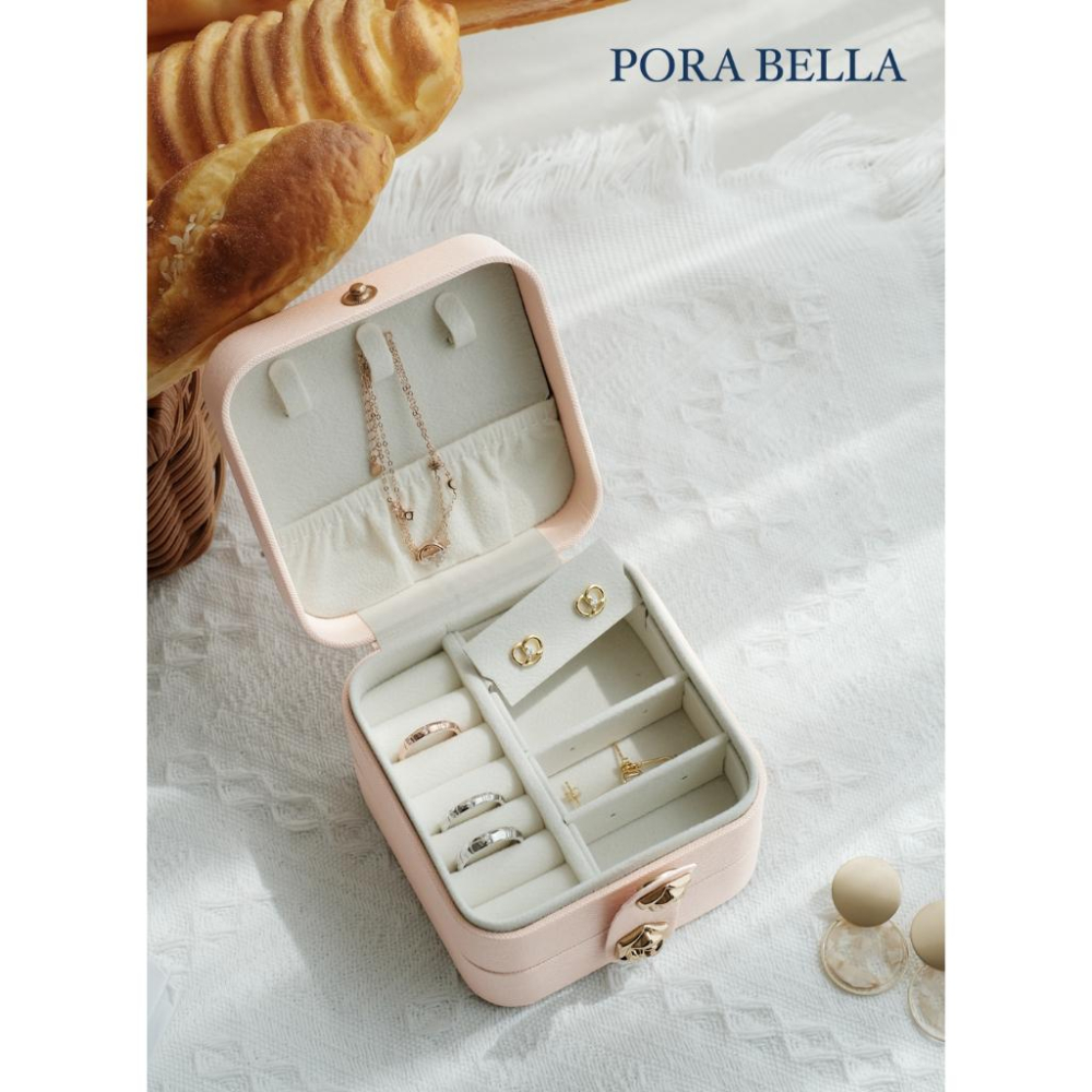 <Porabella>新款多色皮革首飾盒 三層珠寶盒 玫瑰花金屬扣飾品盒 隨身攜帶方便戒指項鍊耳環耳夾收納飾品收納盒禮物-細節圖6
