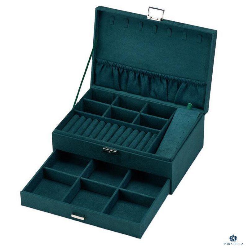 <Porabella>新款雙層絨布抽屜式首飾盒 可上鎖飾品收納盒 戒指項鍊耳環耳夾收納展示收納盒 多色可選-細節圖2